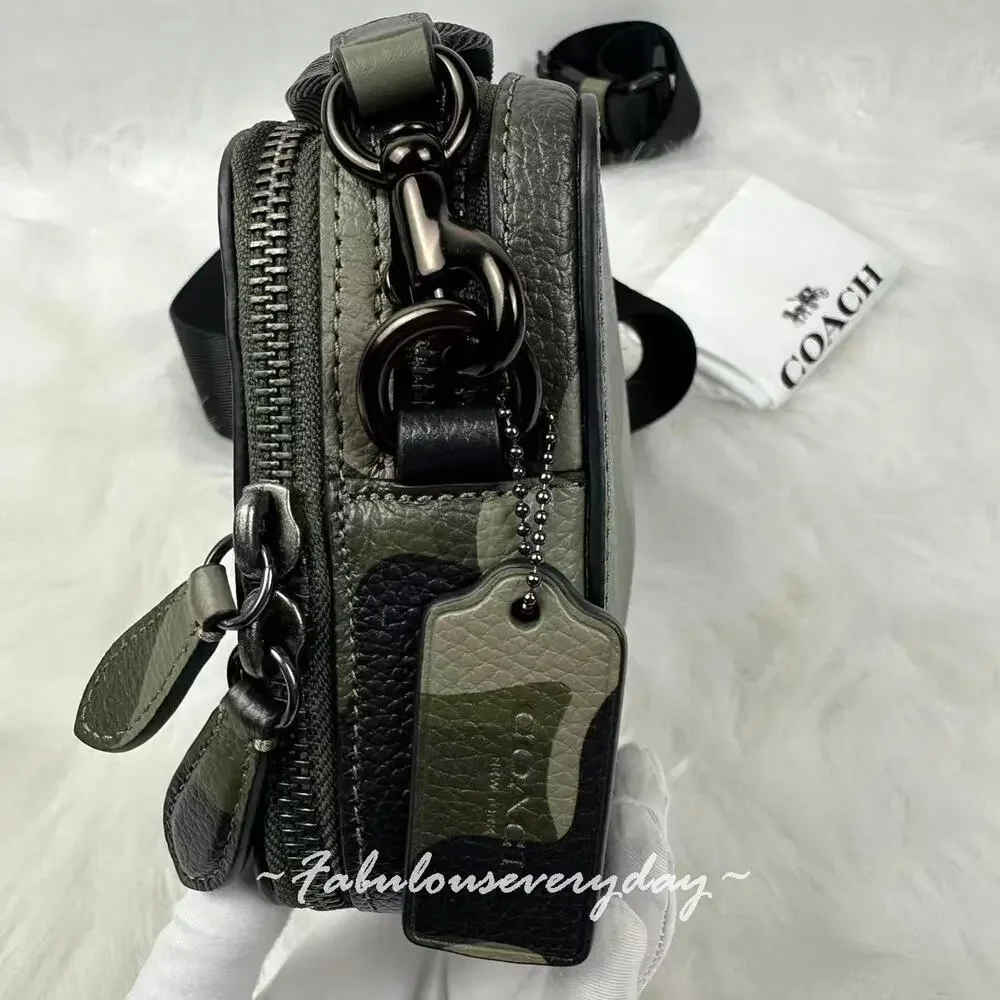 Coach Men Charter Crossbody Bag 19 With Camo Print & Coach Graphic CZ007 + Pouch